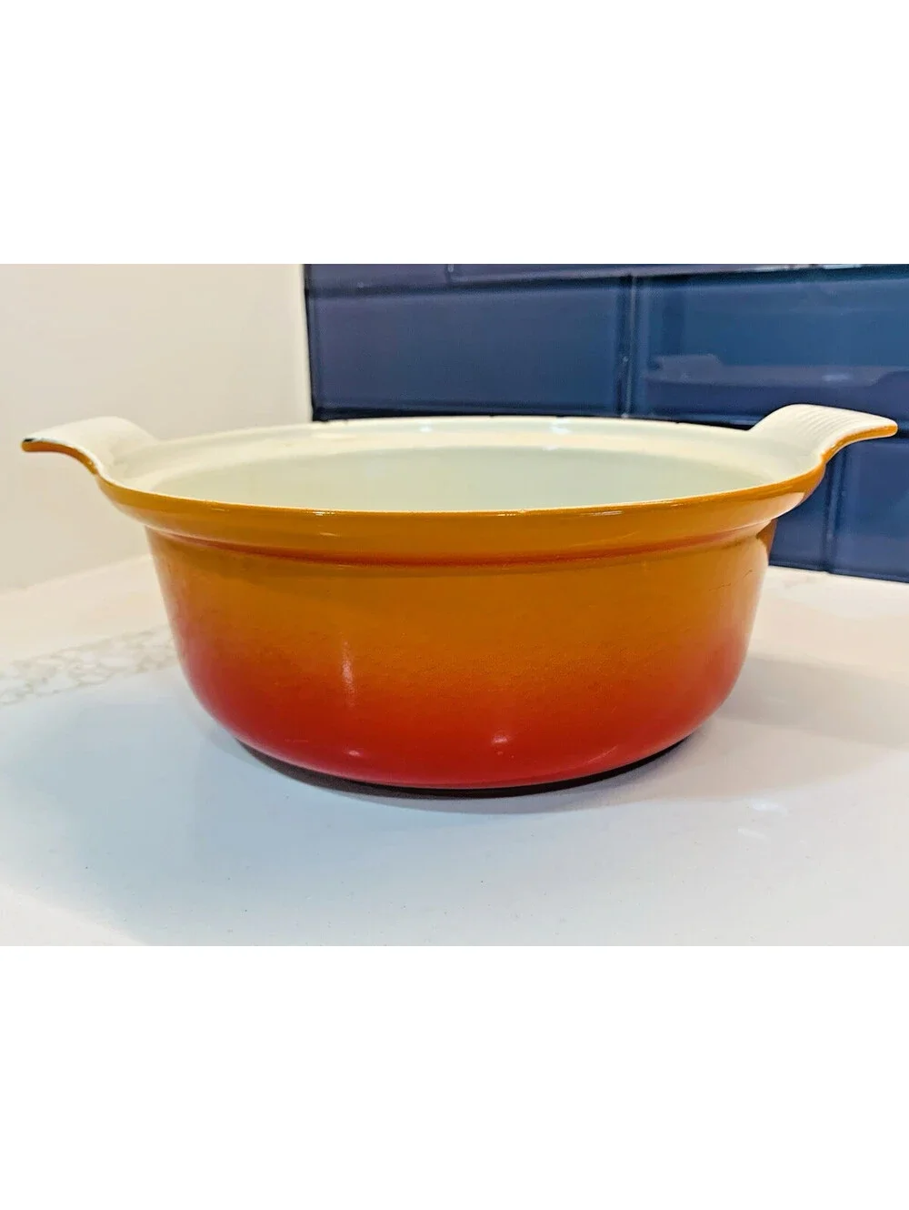 VTG MID MOD DESCOWARE DUTCH OVEN CAST IRON ENAMEL FLAME ORANGE 2QT 17-D 22 N